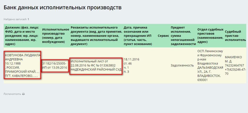 Банк данных исполнительных производств судебных